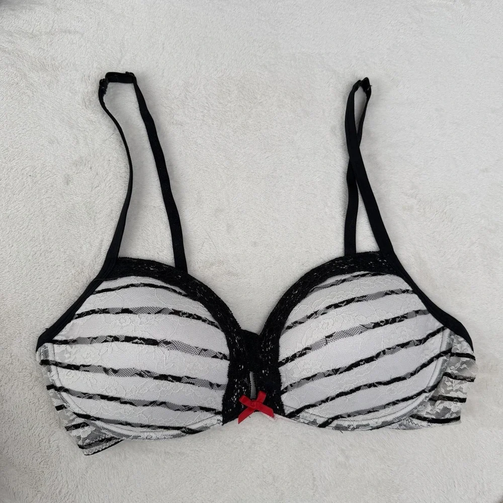 La Senza Perfectly Me Lace Bra Black White Stripe Underwire 36C Y2K Princesscore - Picture 1 of 8